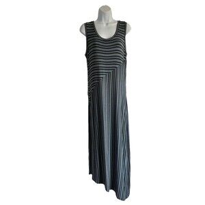 Cabi Gray & Blue Striped Sleeveless Tank Dress Medium 5796 Asymmetric Midi Hem
